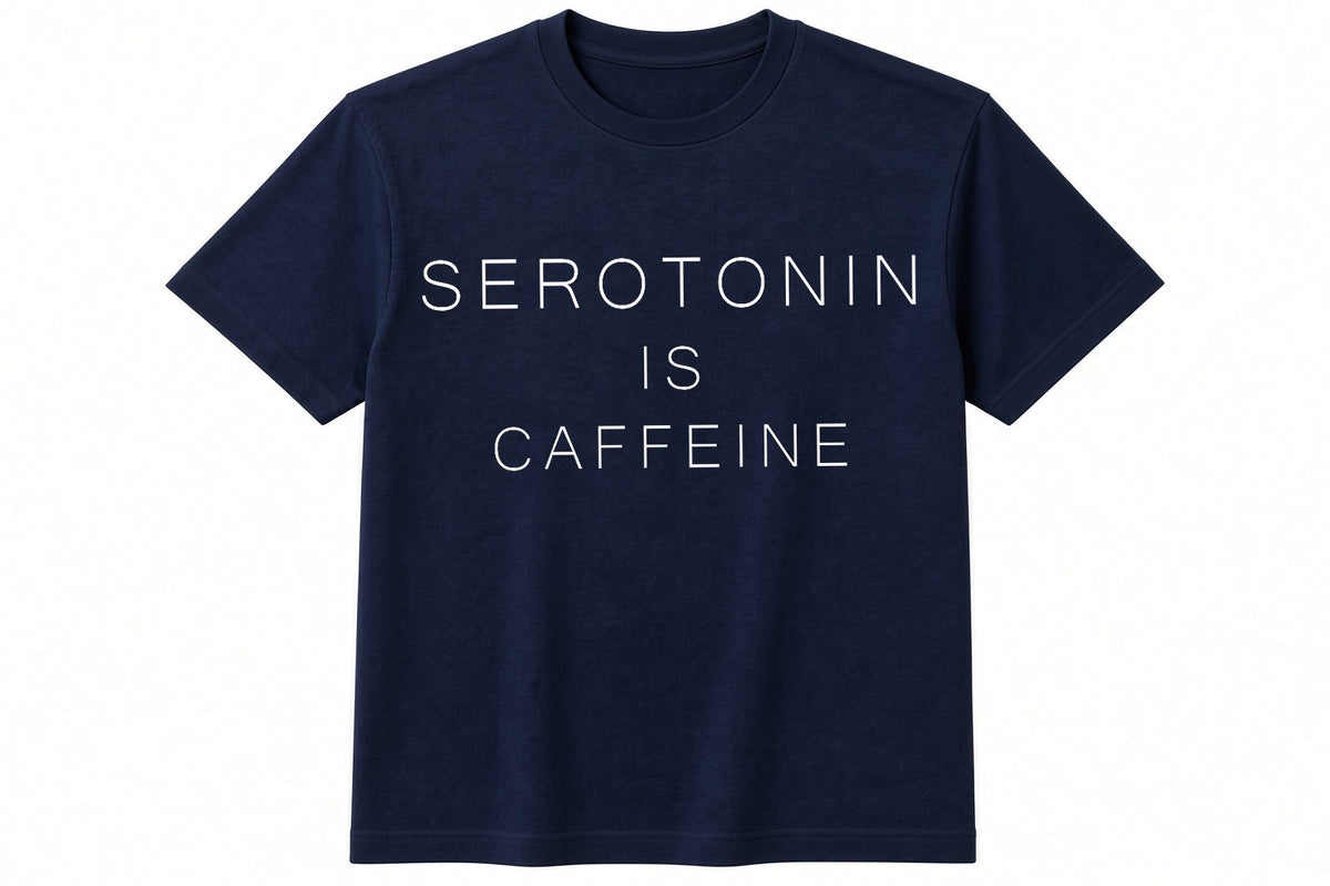 Serotonin Is Caffeine funny coffee design on navy t-shirt