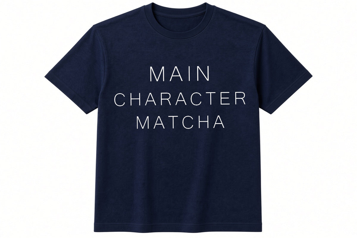 Main Character Matcha funny coffee design on navy t-shirt