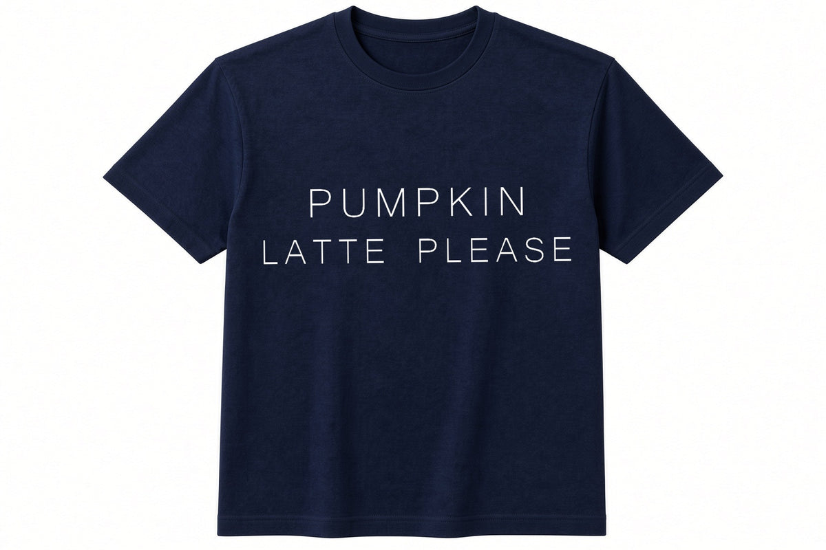Pumpkin Latte Please funny coffee design on navy t-shirt