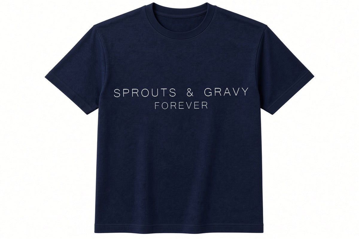 Sprouts & Gravy Forever funny Christmas design on navy t-shirt