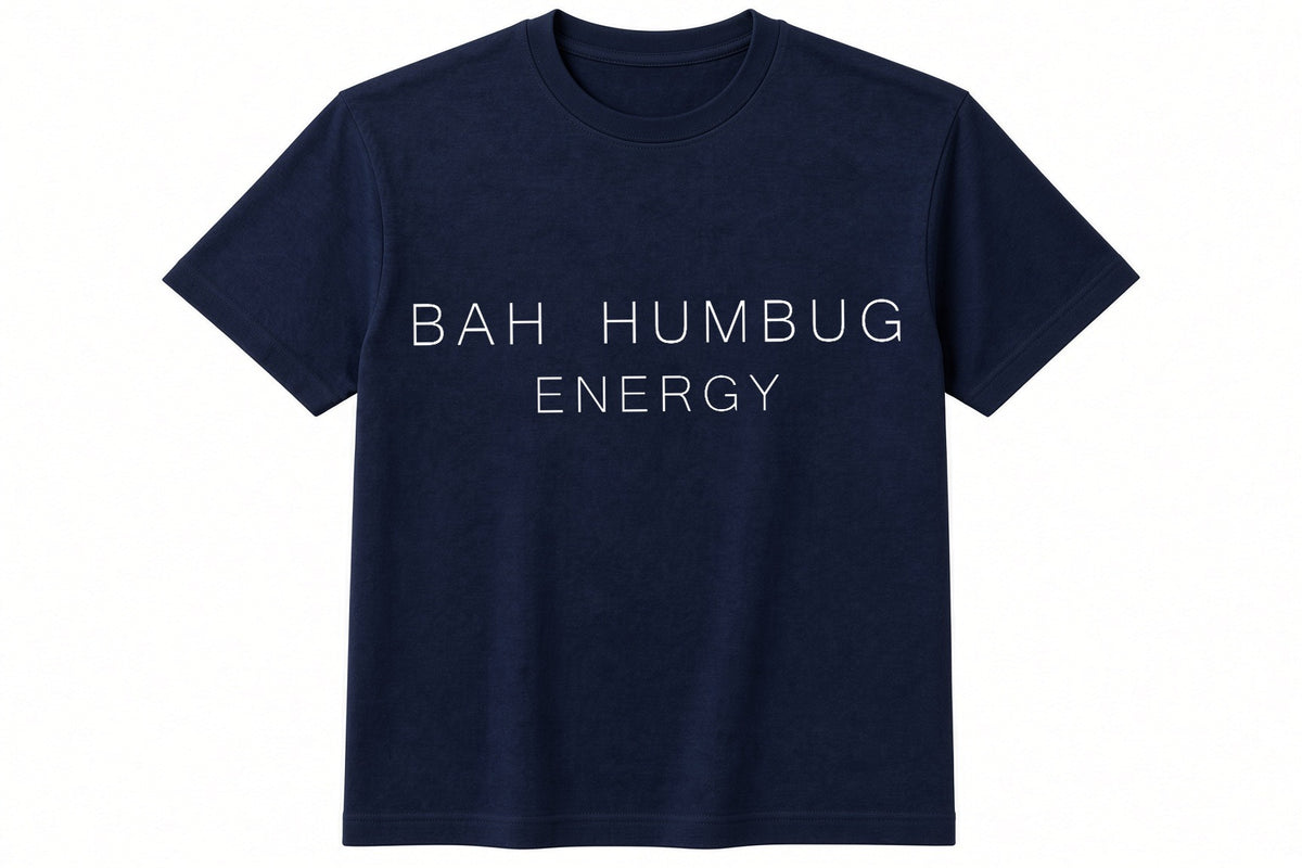Bah Humbug Energy funny Christmas design on navy t-shirt