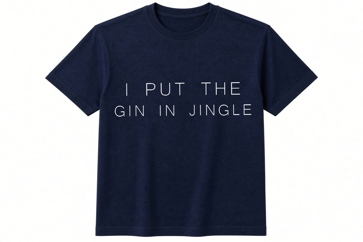 I Put The Gin In Jingle funny Christmas design on navy t-shirt