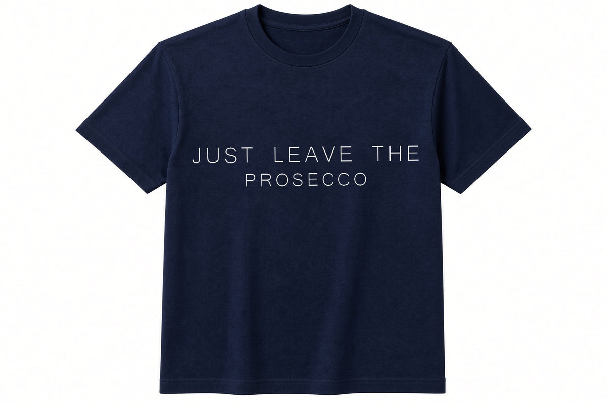 Just Leave The Prosecco funny Christmas design on navy t-shirt