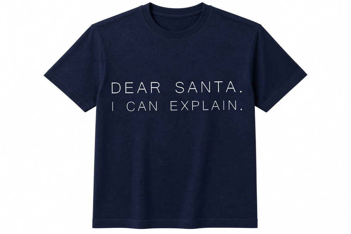 Dear Santa. I Can Explain. funny Christmas design on navy t-shirt