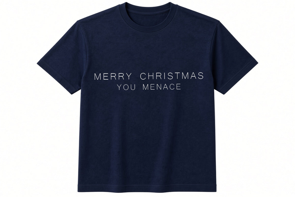 Merry Christmas You Menace funny Christmas design on navy t-shirt