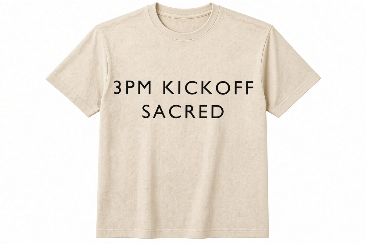 3pm Kickoff Sacred funny football design on natural t-shirt