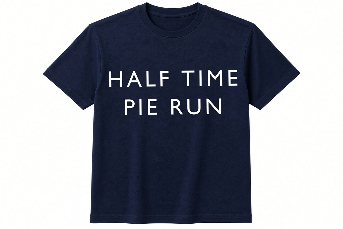 Half Time Pie Run funny football design on navy t-shirt