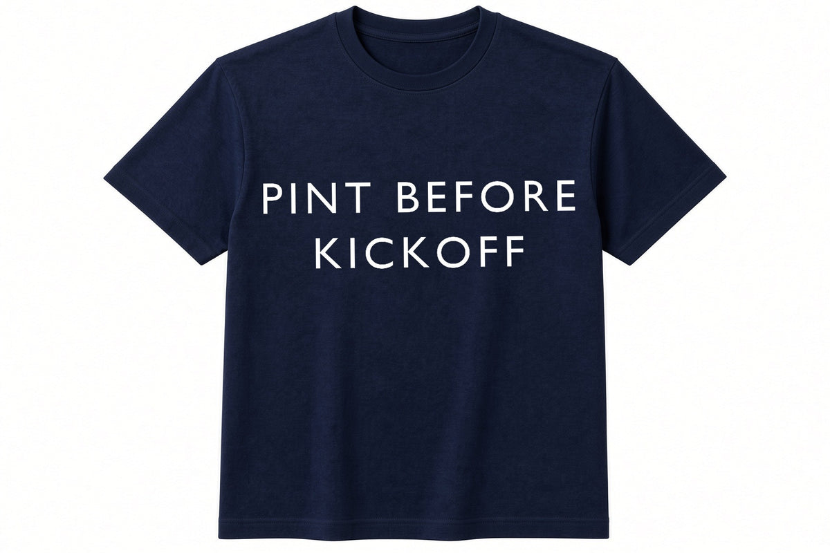 Pint Before Kickoff funny football design on navy t-shirt