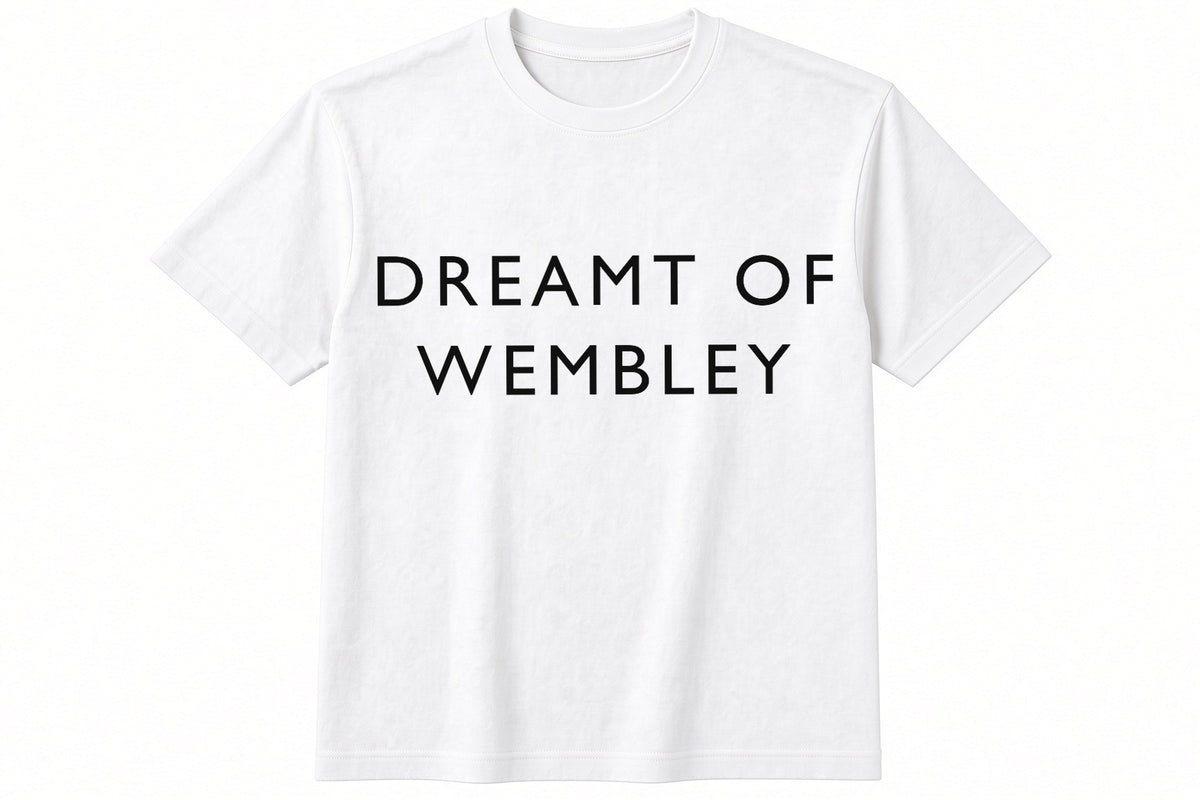 Dreamt Of Wembley funny football design on white t-shirt flat