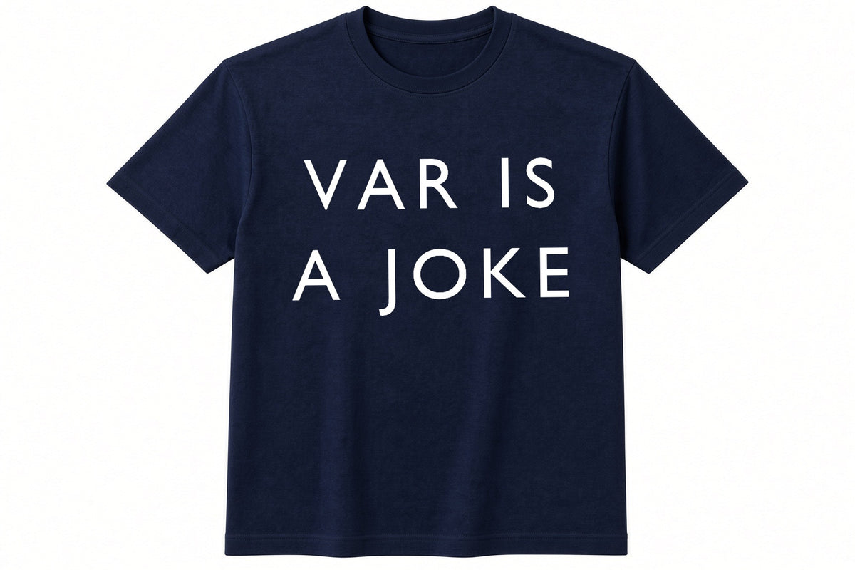 VAR Is A Joke funny football design on navy t-shirt