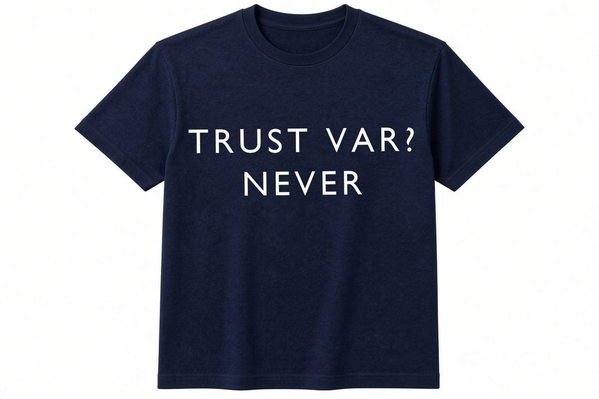 Trust VAR? Never funny football design on navy t-shirt