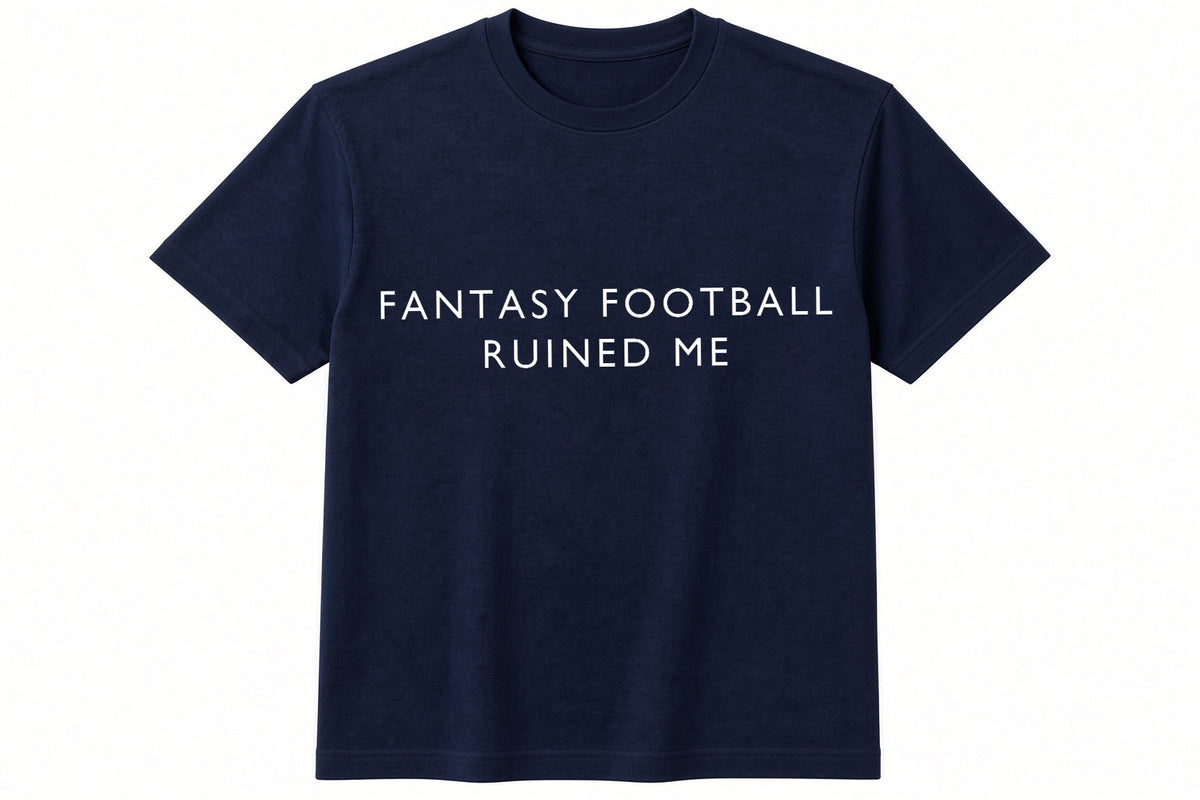 Fantasy Football Ruined Me funny football design on navy t-shirt