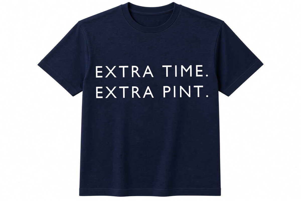Extra Time. Extra Pint. funny football design on navy t-shirt