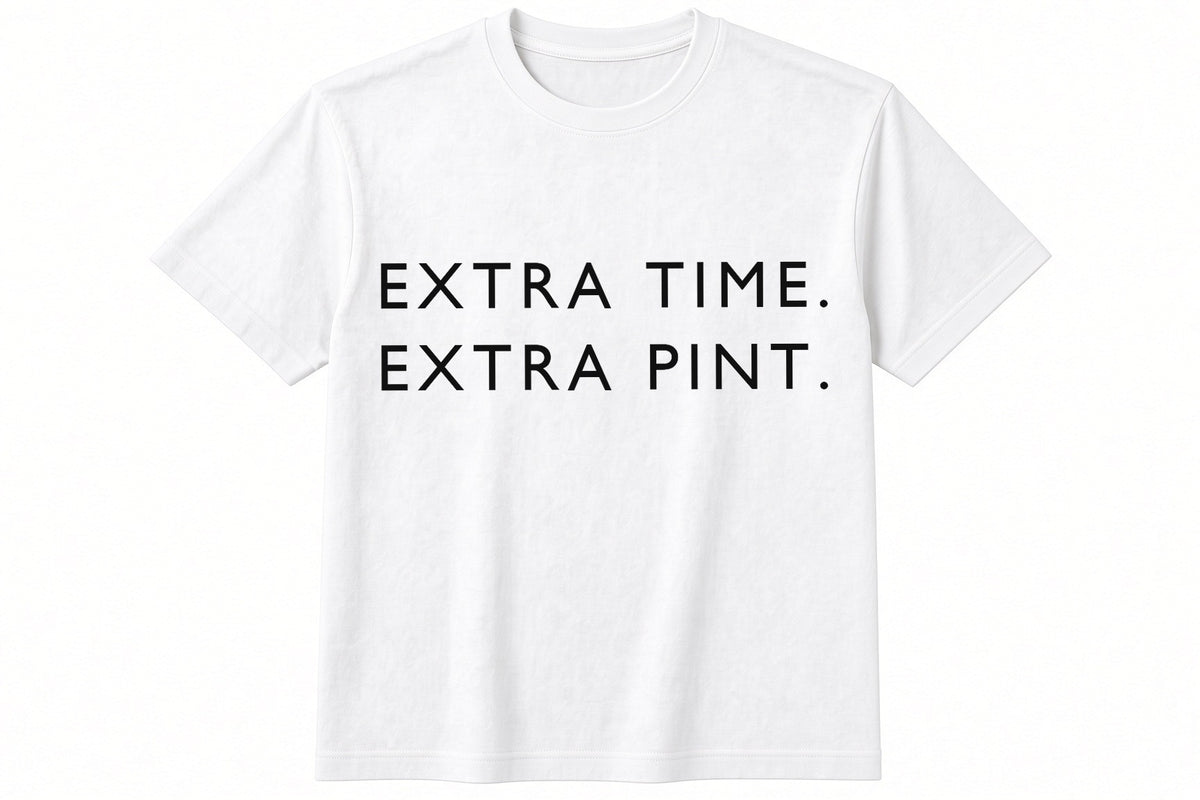 Extra Time. Extra Pint. funny football design on white t-shirt flat