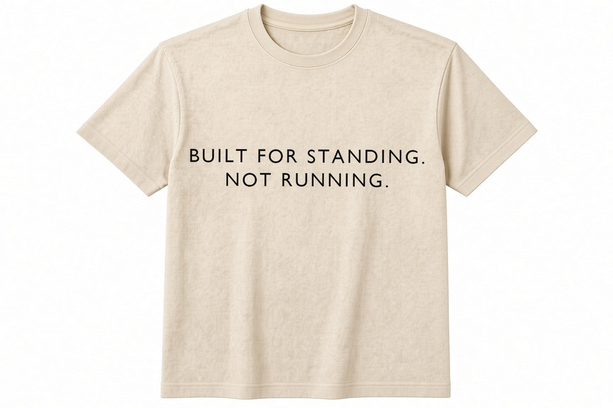 Built For Standing. Not Running. funny football design on natural t-shirt