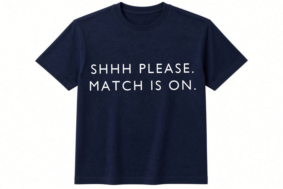 Shhh Please. Match Is On. funny football design on navy t-shirt