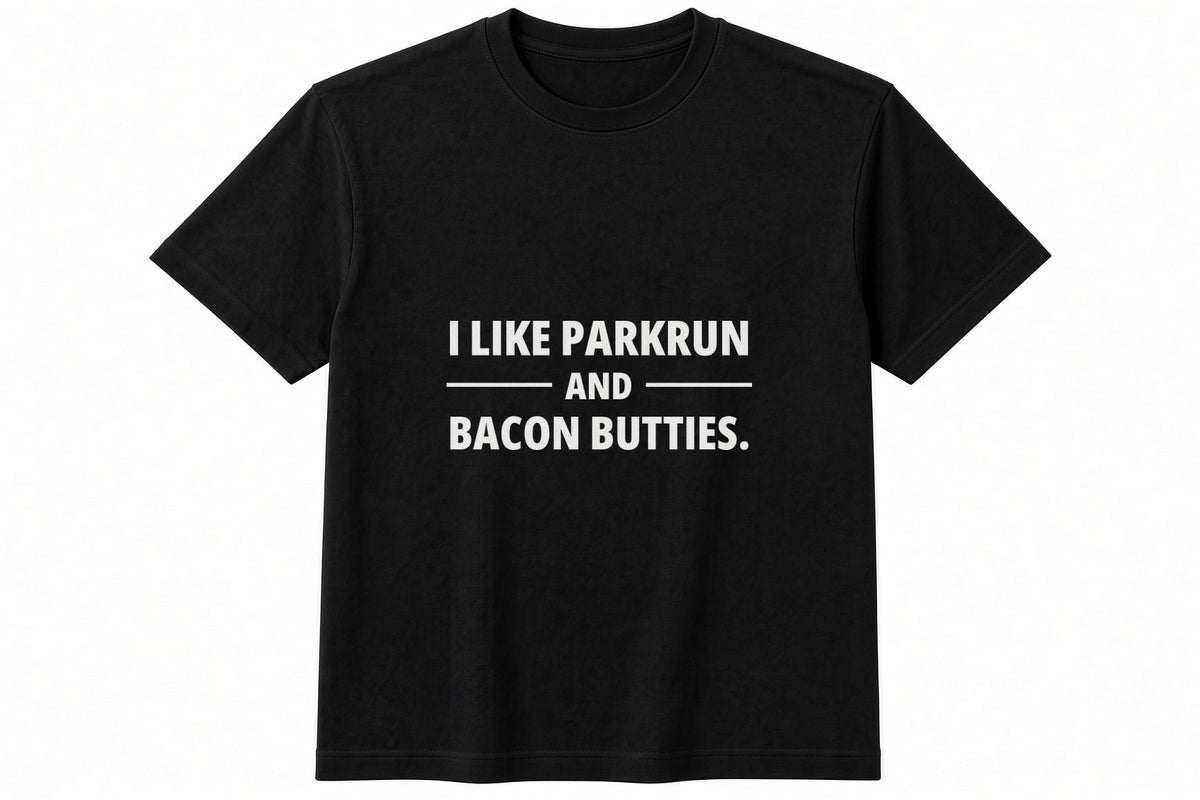 I Like Parkrun And Bacon Butties T-Shirt in Black