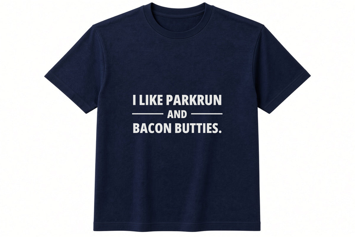 I Like Parkrun And Bacon Butties T-Shirt in Navy