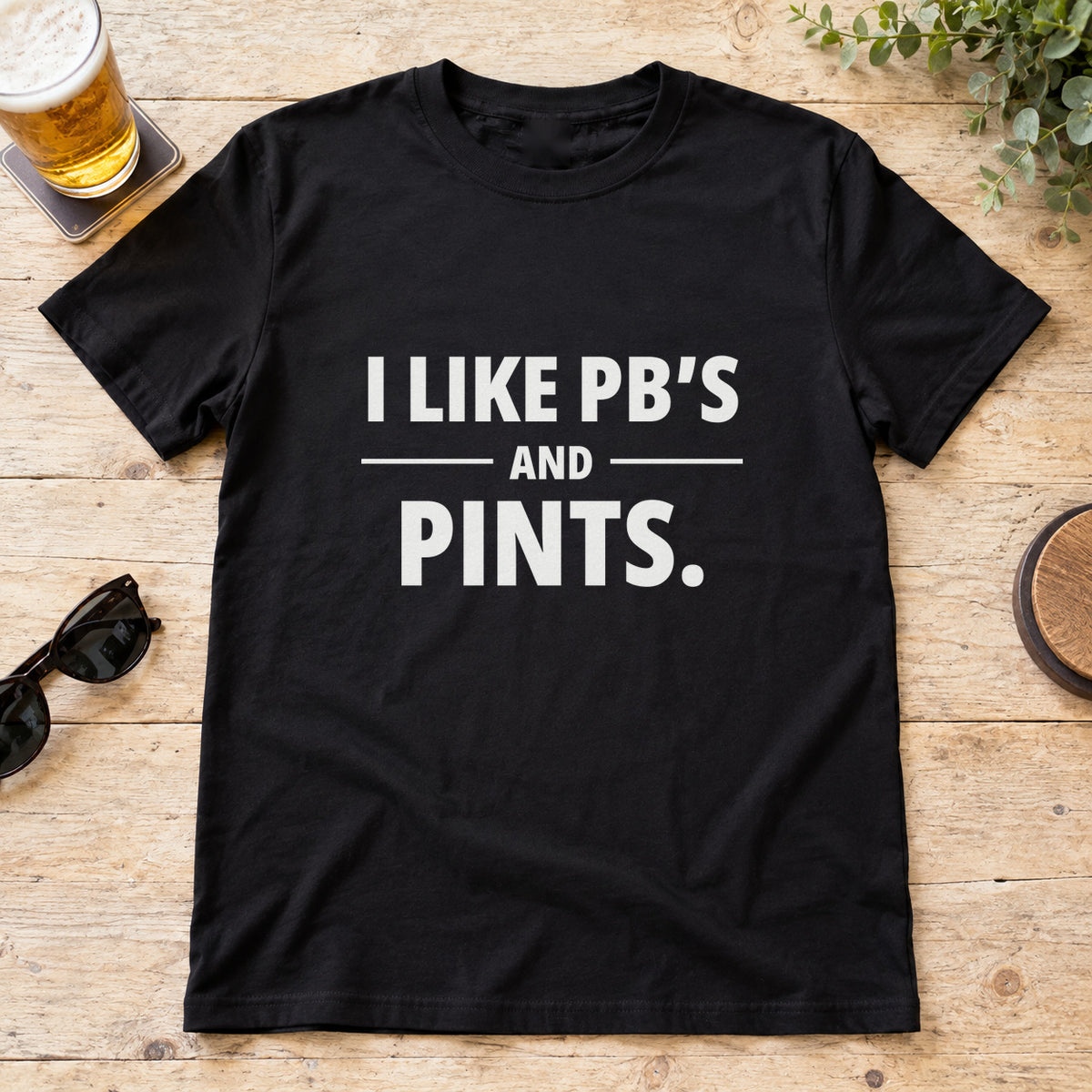 I Like PBs And Pints T-Shirt in Black, flat lay