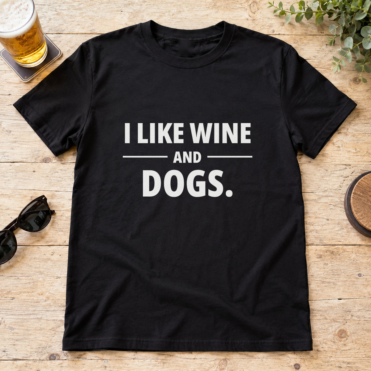 I Like Wine And Dogs T-Shirt in Black, flat lay