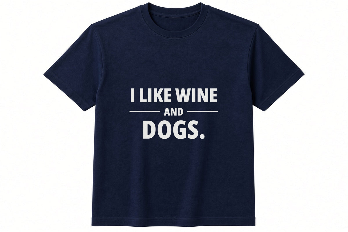 I Like Wine And Dogs T-Shirt in Navy