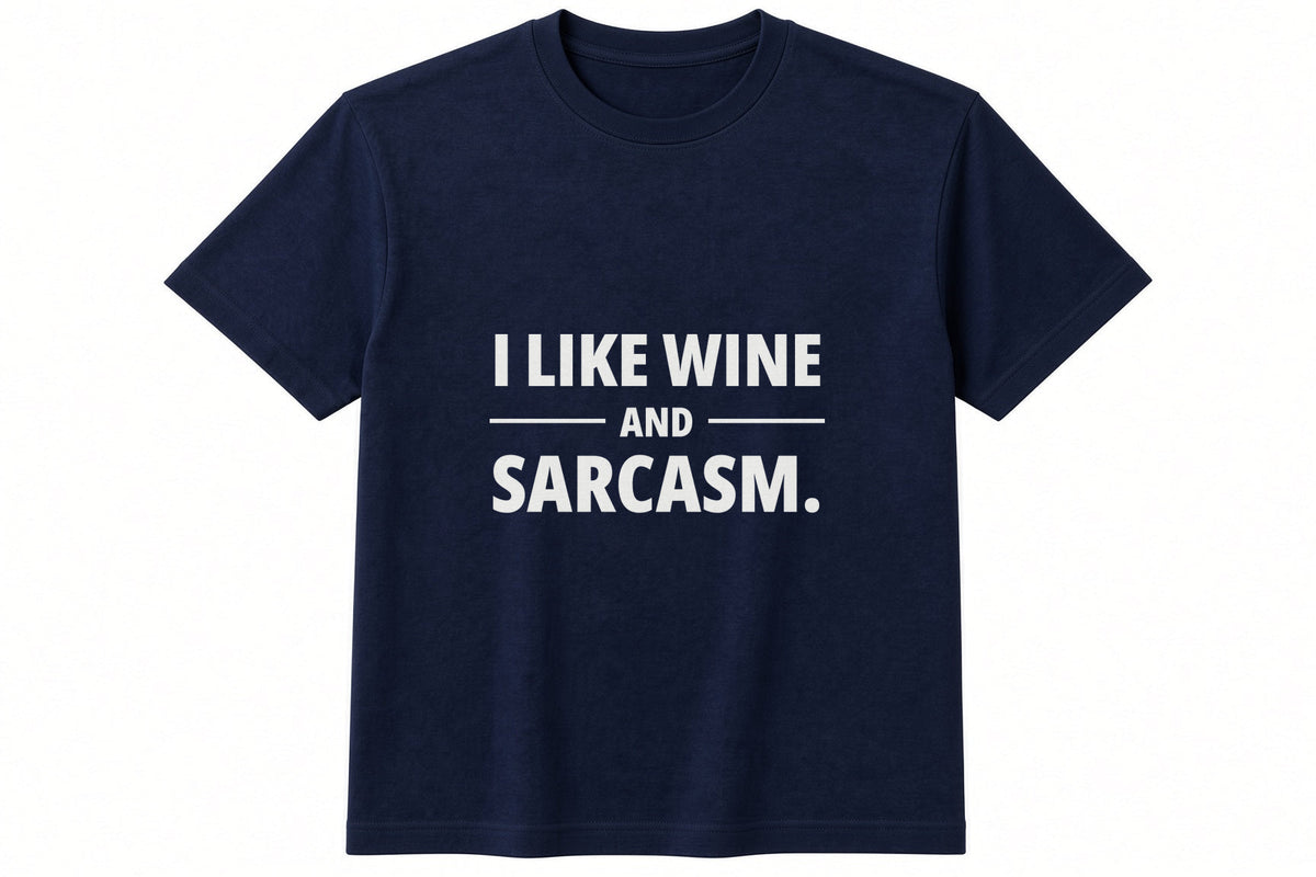 I Like Wine And Sarcasm T-Shirt in Navy