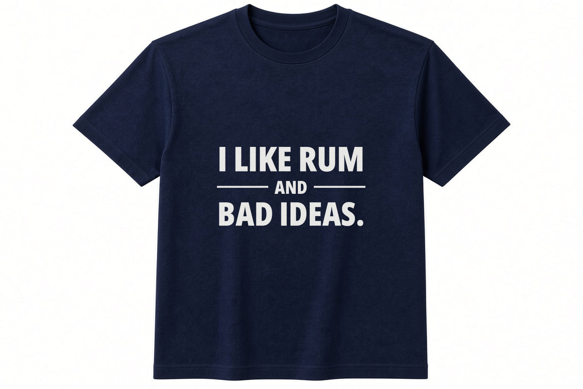 I Like Rum And Bad Ideas T-Shirt in Navy
