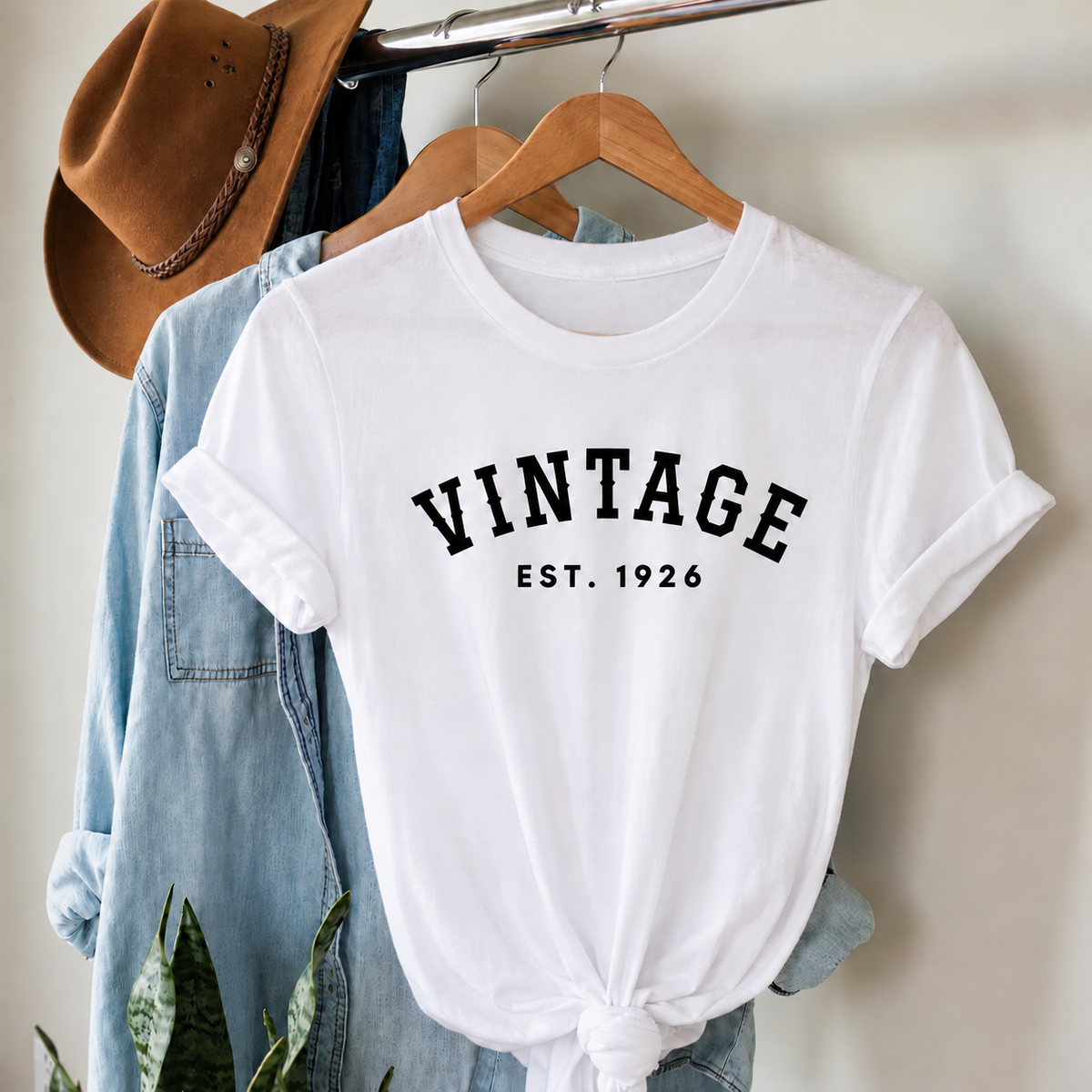 White Vintage EST. 1926 100th birthday T-shirt with black print