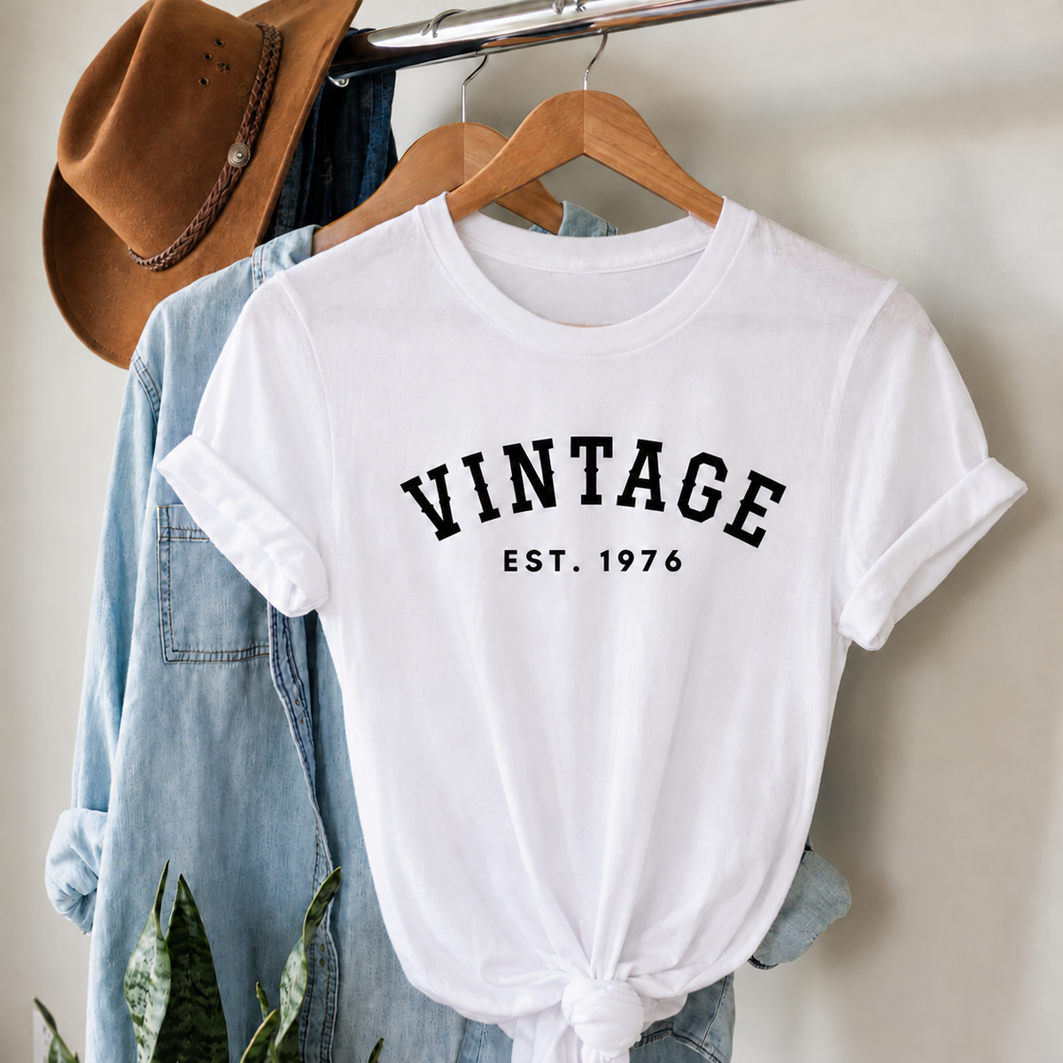 White Vintage EST. 1976 50th birthday T-shirt with black print