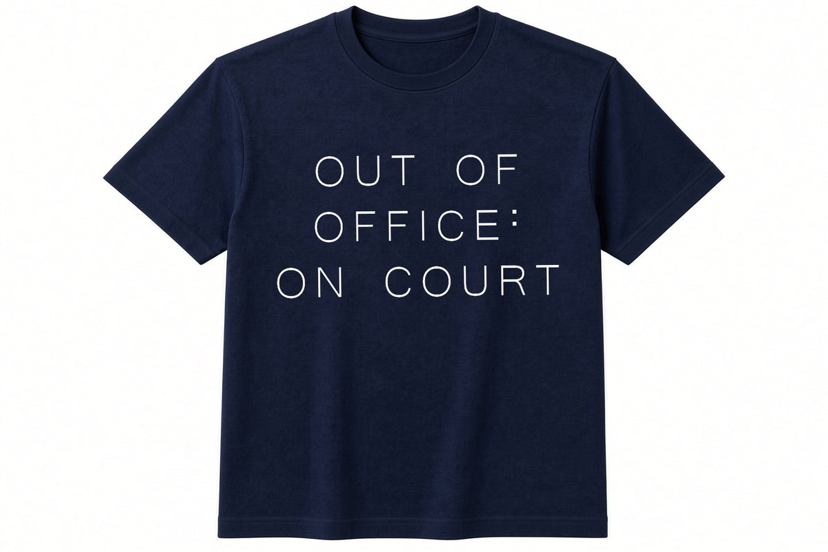 Out Of Office: On Court funny padel pickleball design on navy t-shirt