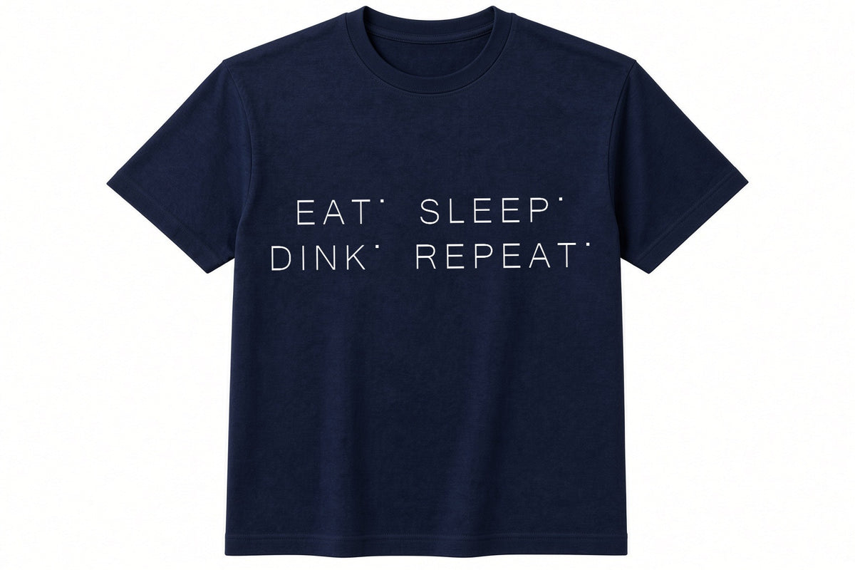 Eat. Sleep. Dink. Repeat. funny padel pickleball design on navy t-shirt