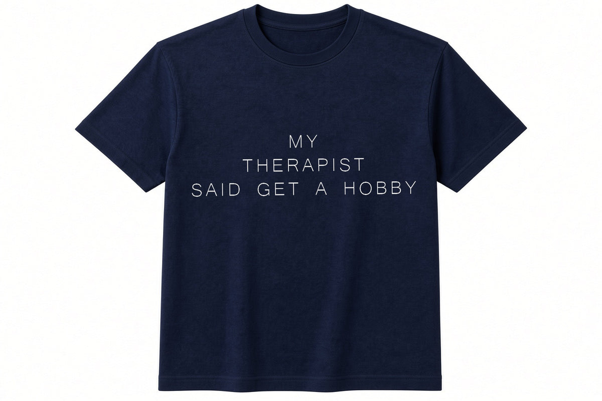 My Therapist Said Get A Hobby funny padel pickleball design on navy t-shirt