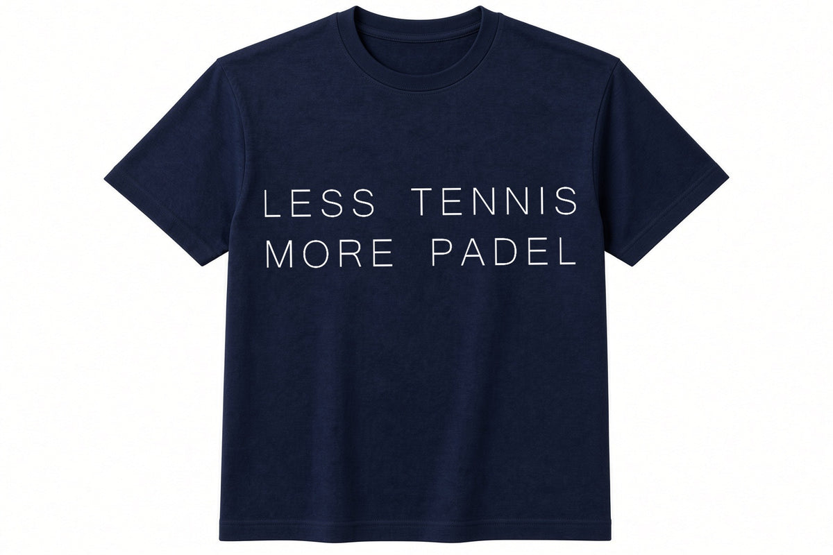 Less Tennis More Padel funny padel pickleball design on navy t-shirt
