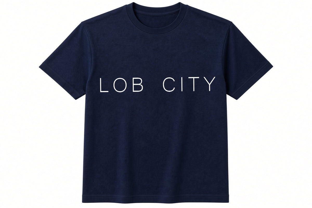 Lob City funny padel pickleball design on navy t-shirt