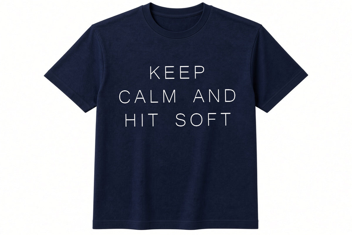Keep Calm And Hit Soft funny padel pickleball design on navy t-shirt