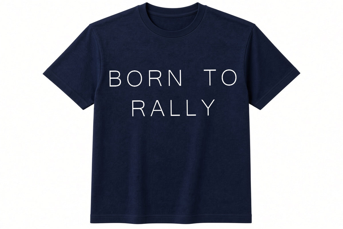 Born To Rally funny padel pickleball design on navy t-shirt