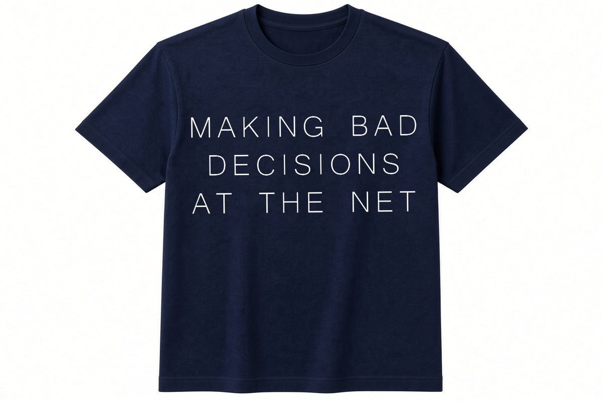 Making Bad Decisions At The Net funny padel pickleball design on navy t-shirt