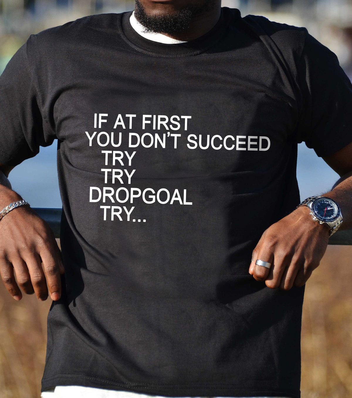 If At First You Don't Succeed Try Try Drop Goal rugby t-shirt in black
