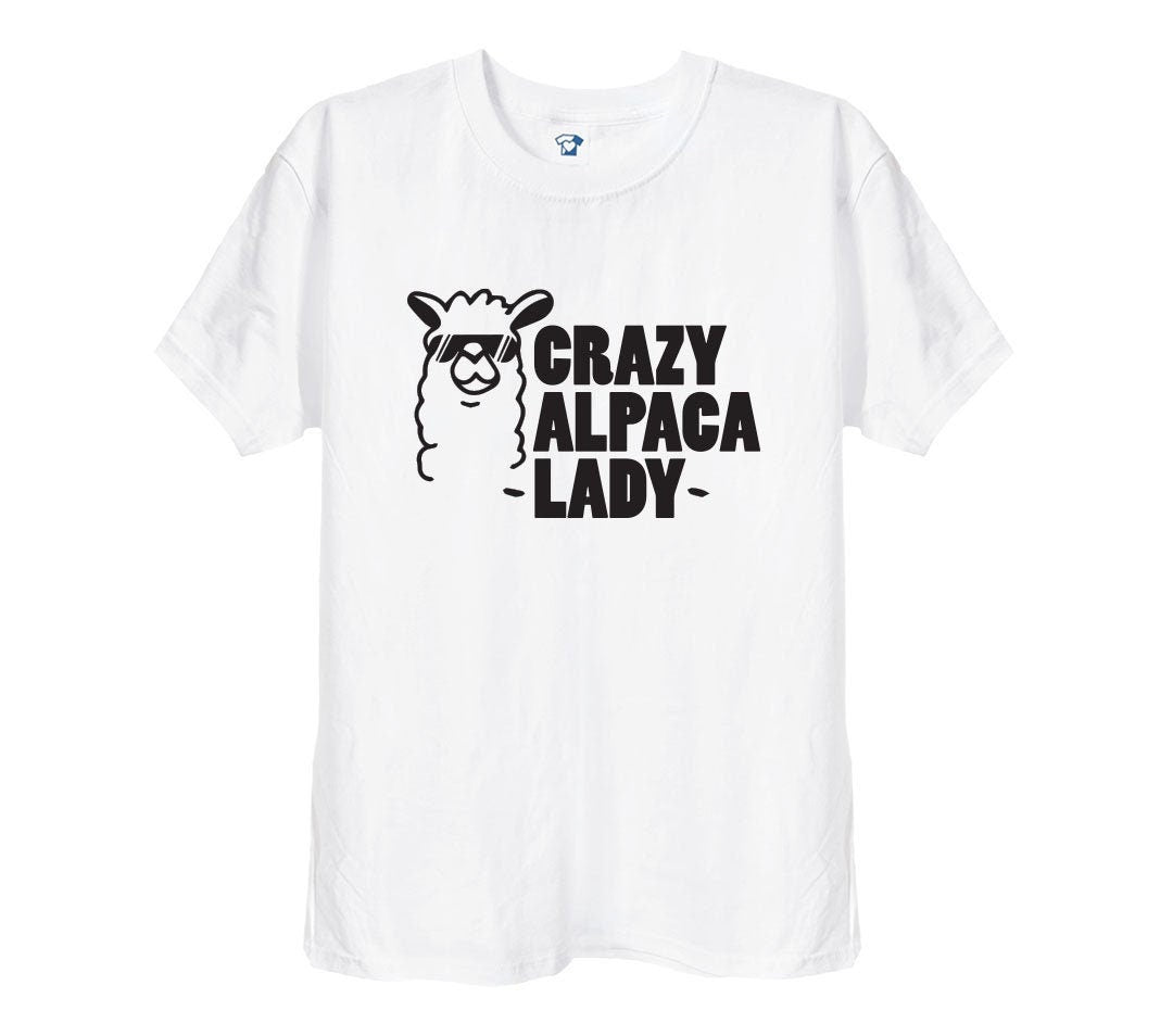 Crazy Alpaca Lady funny t-shirt in white