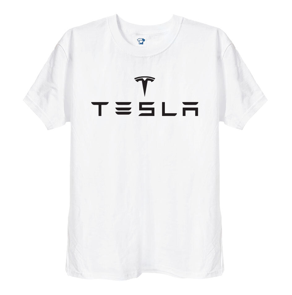 Tesla Model S logo on white t-shirt