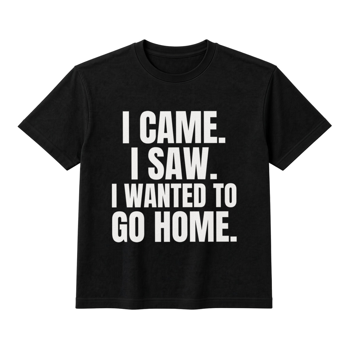 I Came. I Saw. I Wanted To Go Home. on a black t-shirt