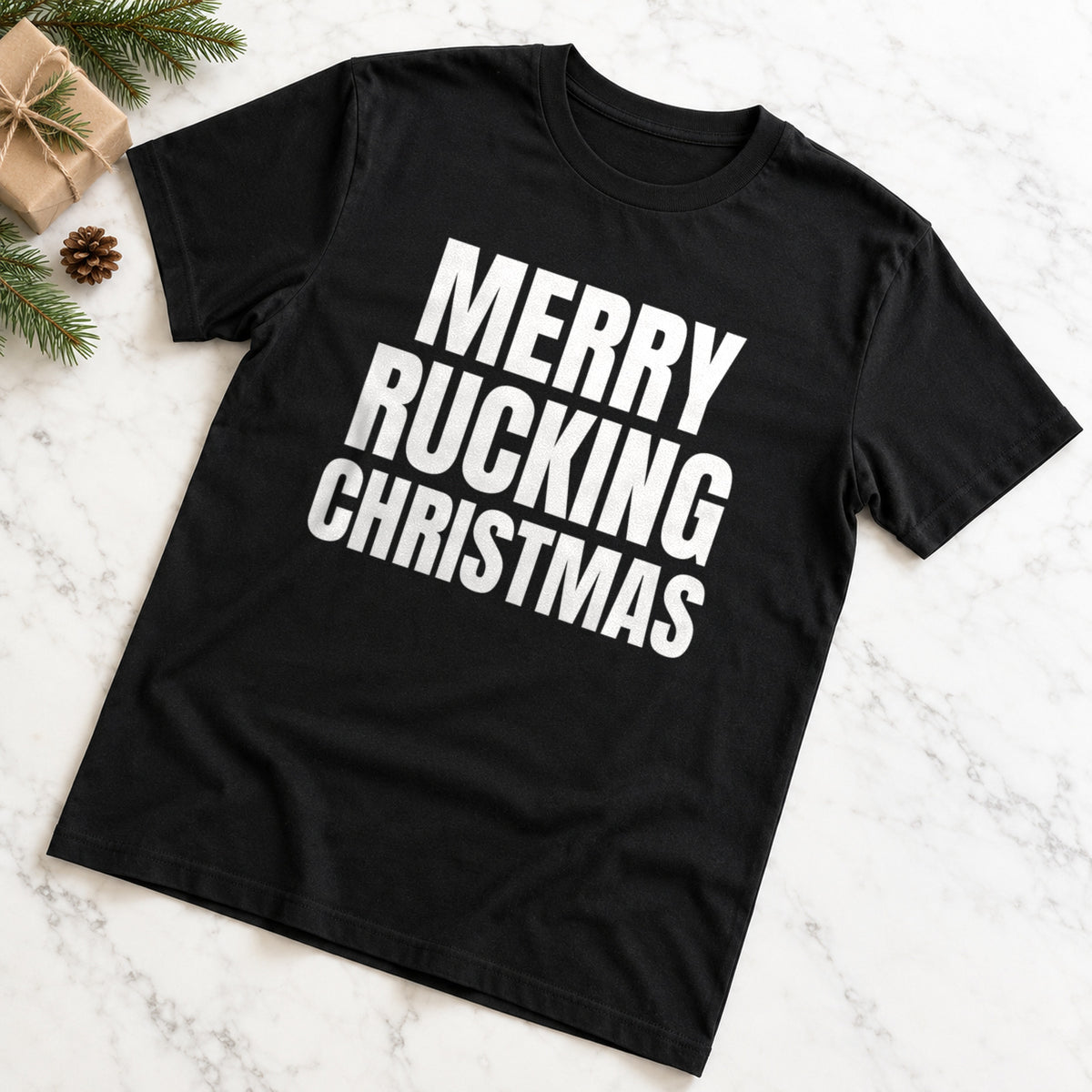 Merry Rucking Christmas funny design on black t-shirt